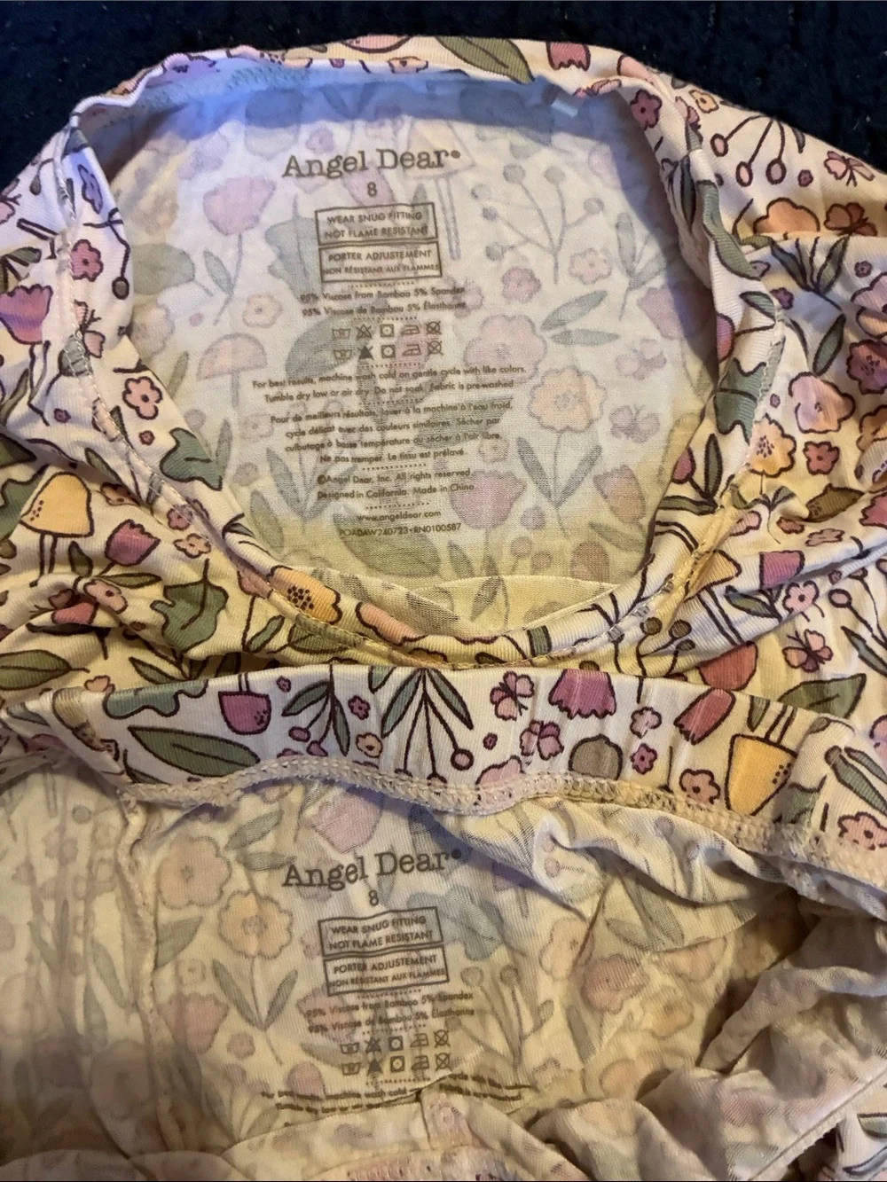 Angel Dear Pink Floral Long Sleeve Pajama Set with Green Accents
